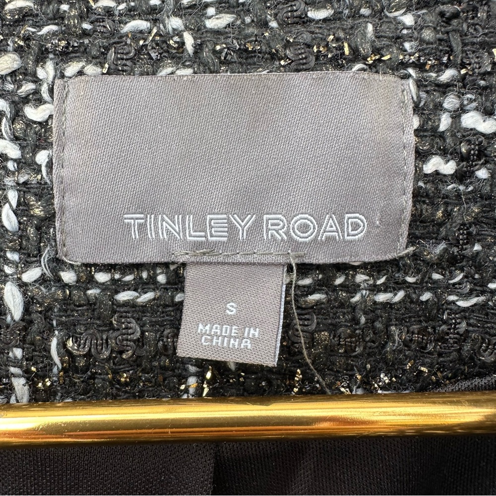Tinley Road Black White Boucle Moto Vest Gold Zip Tweed S Academia Classic - Picture 4 of 11